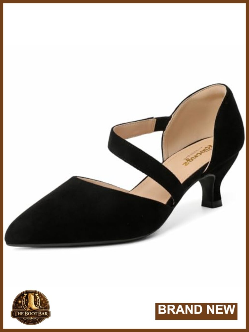 RIBONGZ Womens Kitten Heel Pumps Pointed Toe Slip On Ankle Strap Dress Shoes